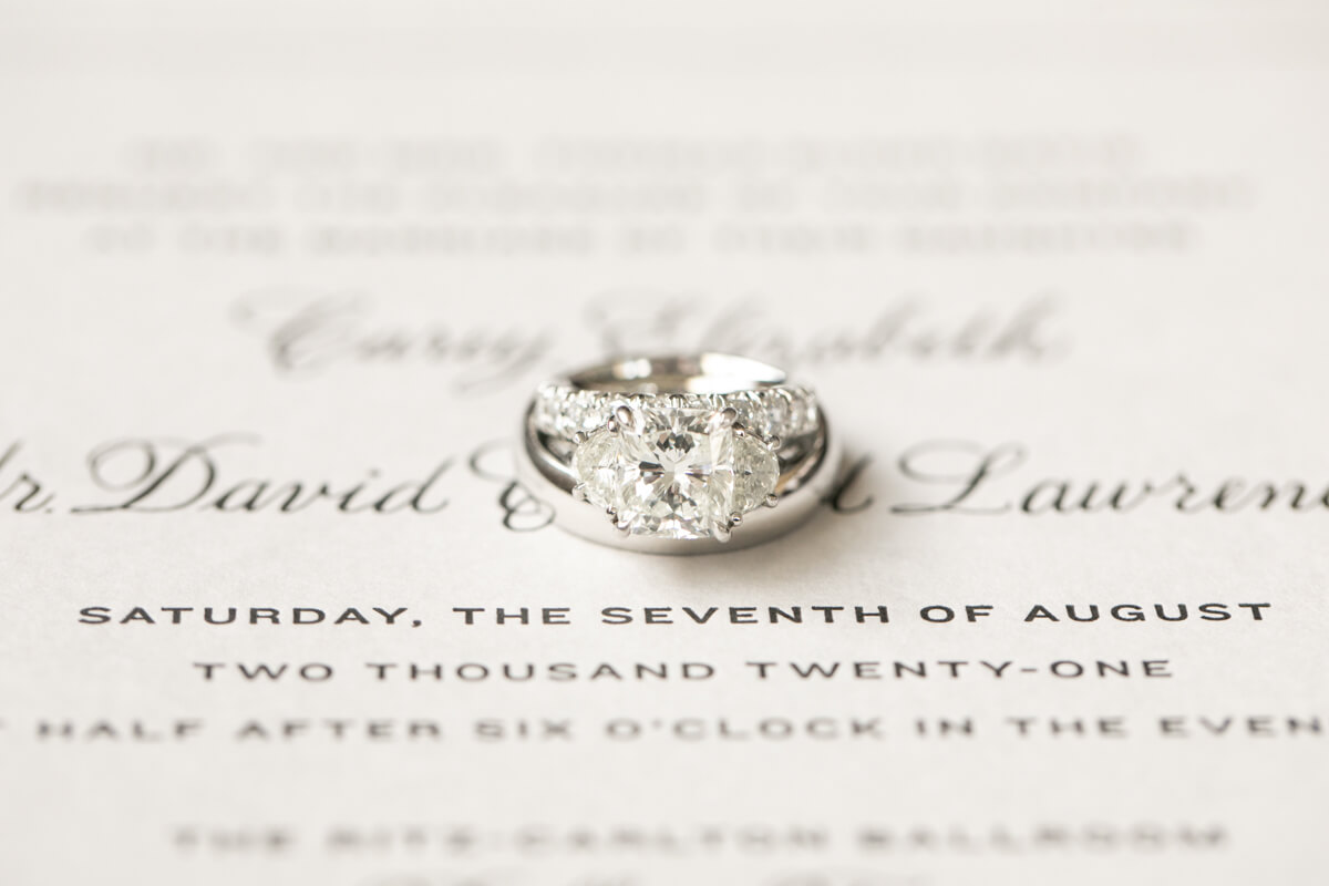 wedding rings on an invitation