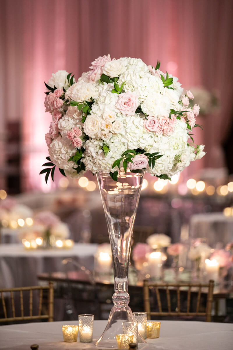 pink and white floral arrangements