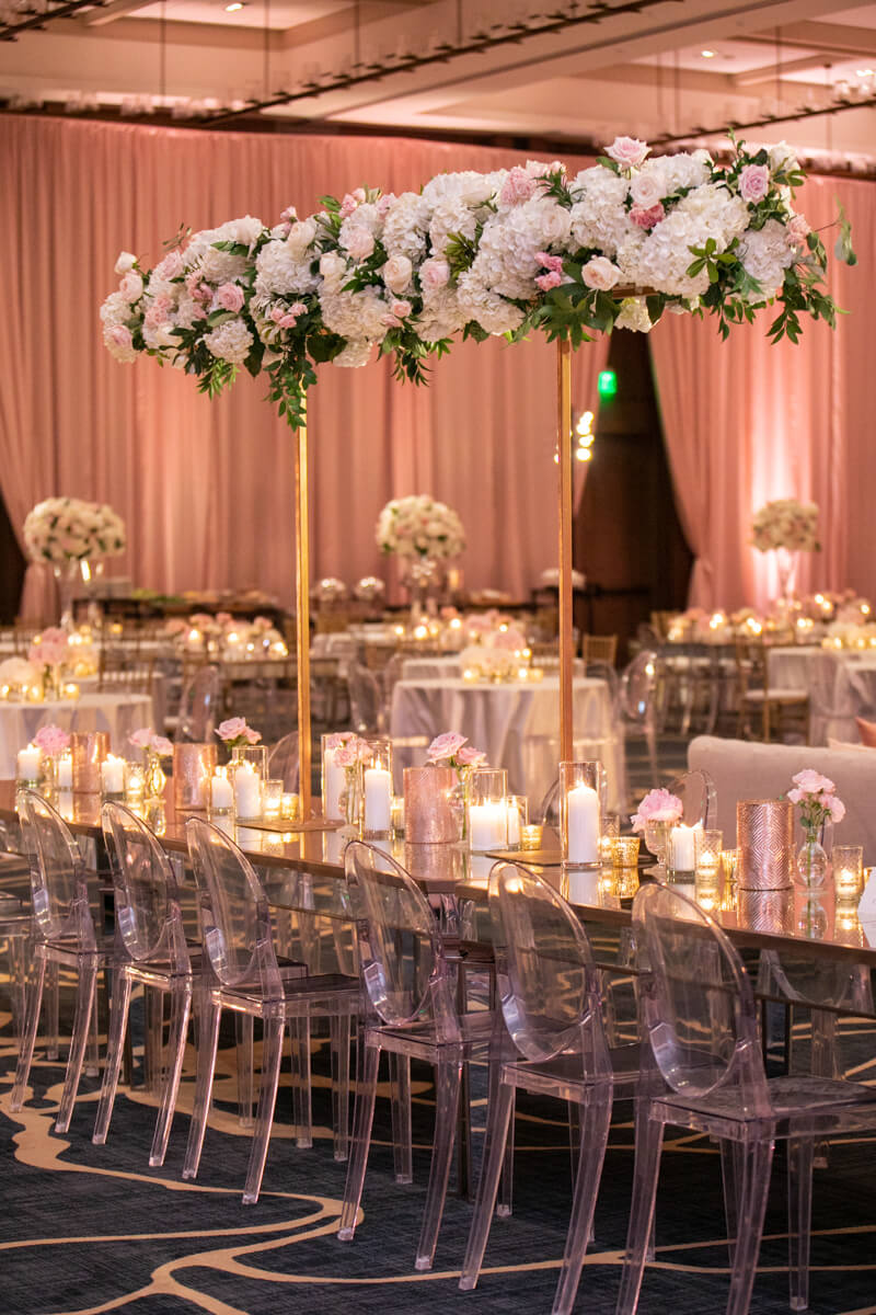 pink and white floral arrangements