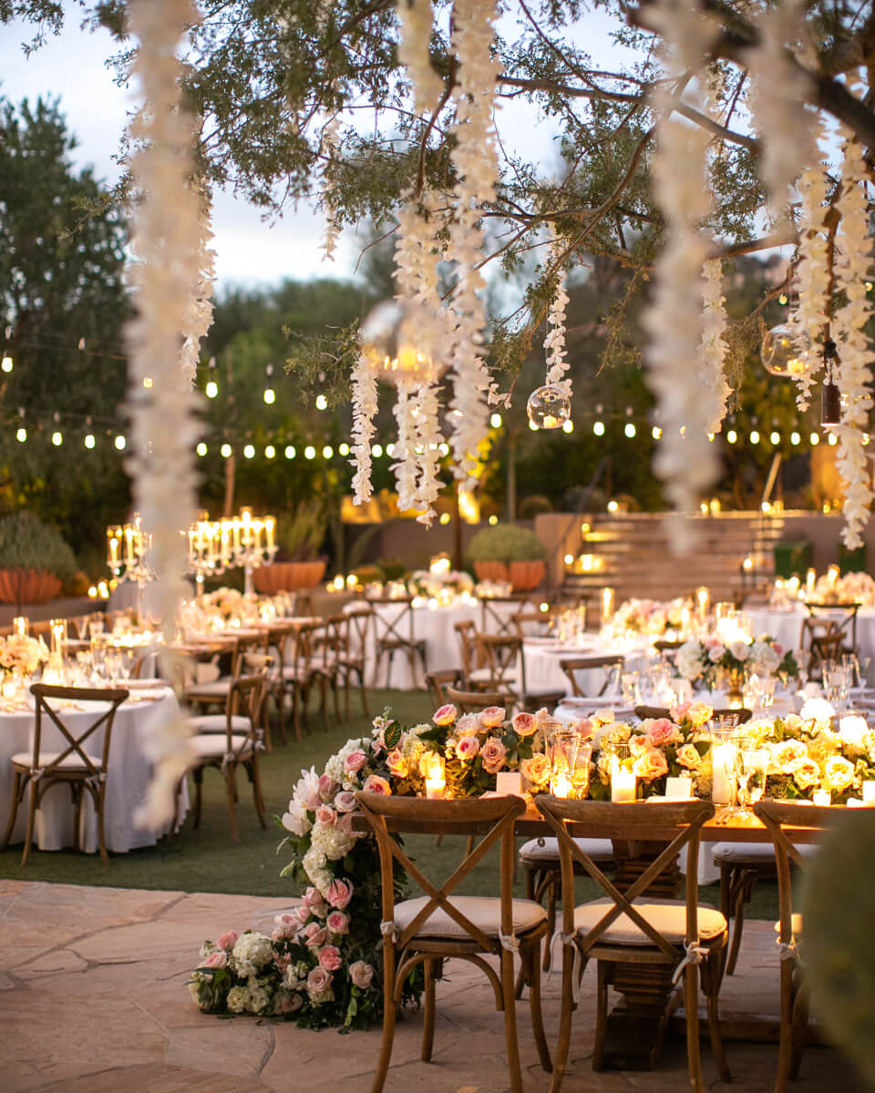 outdoor dining tables with candles