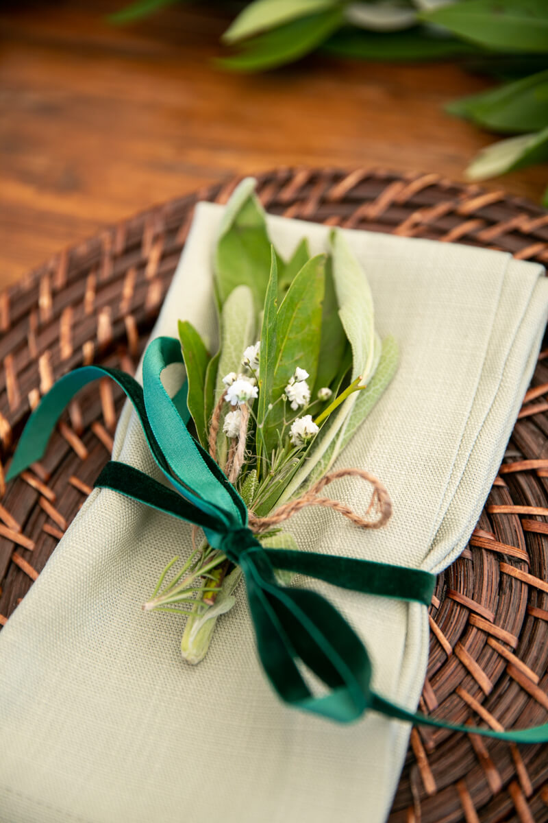 herb wrapped at a place setting
