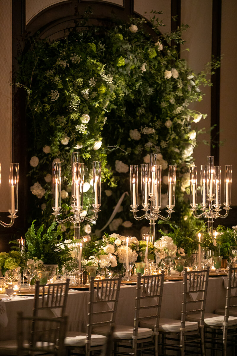 green and white floral arch